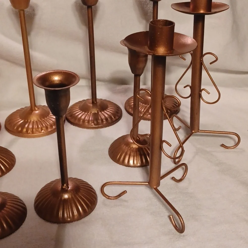 Elegant Bronze Color Metal Candle Holder Set 11 Candle Holders